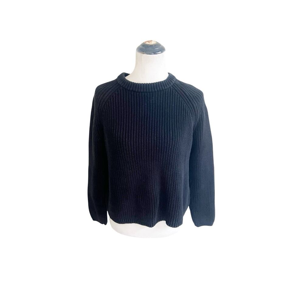 Quince Women’s Organic Cotton Fisherman Crewneck Sweater Black Large Chunky Knit